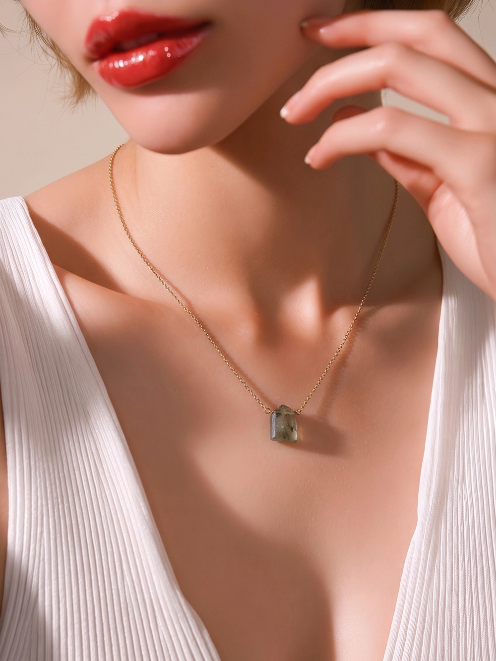 Luna Norte Natural Stone Pendant Necklace Gold Tone Minimalist